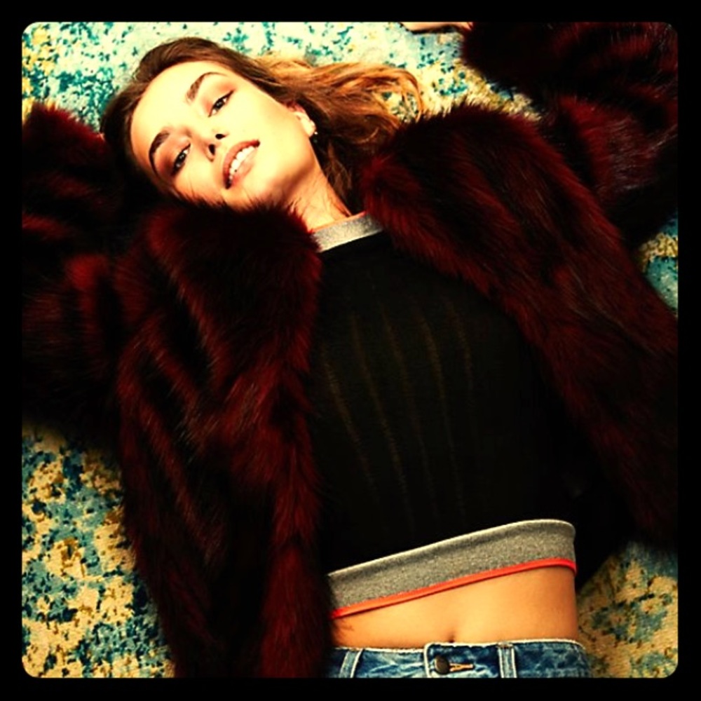 AMAZING Deep Blood Red Faux Fur Jacket/ Coat Fall